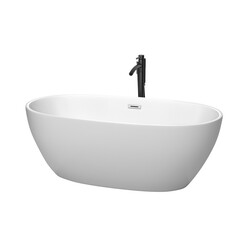WYNDHAM COLLECTION WCBTE306163MWPCATPBK JUNO 63 INCH FREESTANDING BATHTUB IN MATTE WHITE WITH POLISHED CHROME TRIM AND FLOOR MOUNTED FAUCET IN MATTE BLACK