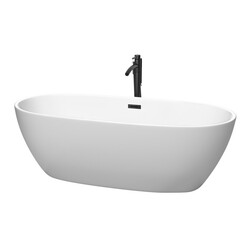WYNDHAM COLLECTION WCBTE306171MWMBATPBK JUNO 71 INCH FREESTANDING BATHTUB IN MATTE WHITE WITH FLOOR MOUNTED FAUCET, DRAIN AND OVERFLOW TRIM IN MATTE BLACK