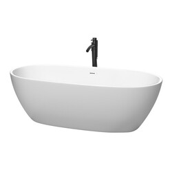 WYNDHAM COLLECTION WCBTE306171MWSWATPBK JUNO 71 INCH FREESTANDING BATHTUB IN MATTE WHITE WITH SHINY WHITE TRIM AND FLOOR MOUNTED FAUCET IN MATTE BLACK
