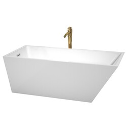 WYNDHAM COLLECTION WCBTK150167PCATPGD HANNAH 67 INCH FREESTANDING BATHTUB IN WHITE WITH POLISHED CHROME TRIM AND FLOOR MOUNTED FAUCET IN BRUSHED GOLD