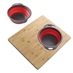 AZUNI A907 16 INCH KITCHEN SINK BAMBOO CUTTING BOARD WITH COLANDER AND BOWL SET