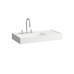 LAUFEN H810338U KARTELL 35 1/2 INCH WALL MOUNT RECTANGLE WASHBASIN WITH CONCEALED OUTLET AND RIGHT SHELF