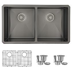 STYLISH S-701X 32 INCH DOUBLE BOWL UNDERMOUNT STAINLESS STEEL KITCHEN SINK WITH GRIDS AND BASKET STRAINERS