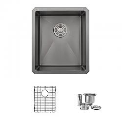STYLISH S-709XN 16 INCH SINGLE BOWL UNDERMOUNT STAINLESS STEEL KITCHEN SINK WITH GRID AND BASKET STRAINER - BLACK