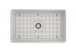 BOCCHI 1481-0120 ADERCI 30 INCH ULTRA-SLIM FARMHOUSE APRON FRONT FIRECLAY SINGLE BOWL KITCHEN SINK WITH PROTECTIVE BOTTOM GRID AND STRAINER