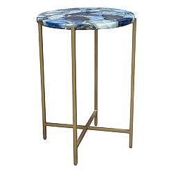 DIAMOND SOFA MIKAAT MIKA 14 INCH ROUND ACCENT TABLE WITH AGATE TOP WITH BRASS BASE