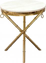 DIAMOND SOFA REEDETGD REED 20 INCH ROUND ACCENT TABLE WITH GENUINE MARBLE TOP AND STAINLESS STEEL LEGS - WHITE AND GOLD