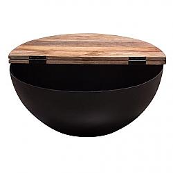 DIAMOND SOFA SALEMCTNABL SALEM 27 1/2 INCH ROUND DRUM STORAGE COCKTAIL TABLE WITH MANGO WOOD TOP AND METAL BASE - BLACK AND NATURAL