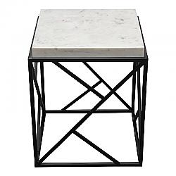 DIAMOND SOFA PLYMOUTHATWH PLYMOUTH 18 INCH SQUARE ACCENT TABLE WITH MARBLE TOP AND BLACK METAL BASE - GREY