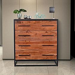 THE URBAN PORT UPT-197872 30 INCH HANDMADE DRESSER WITH LIVE EDGE DESIGN FOUR DRAWERS - BROWN AND BLACK
