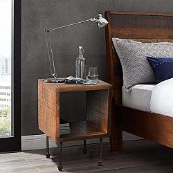 THE URBAN PORT UPT-204786 15 1/2 INCH INDUSTRIAL STYLE CUBE SHAPE WOODEN NIGHTSTAND WITH ROUGH SAWN TEXTURE - BROWN