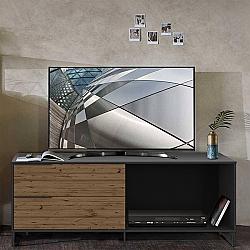 THE URBAN PORT UPT-225265 59 INCH WOOD AND METAL ENTERTAINMENT TV STAND WITH TWO DRAWERS - BROWN AND BLACK