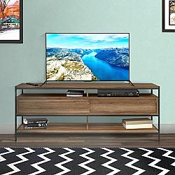 THE URBAN PORT UPT-225269 58 ?INCH WOOD AND METAL ENTERTAINMENT TV STAND WITH TWO DRAWERS - BROWN AND BLACK