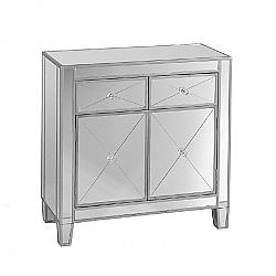 THE URBAN PORT UPT-157136 28 INCH TWO DOOR STORAGE CABINET WITH TWO DRAWERS AND MIRROR INSERTS - GRAY AND SILVER