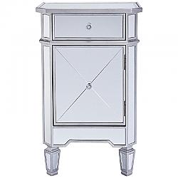 THE URBAN PORT UPT-157137 18 1/4 INCH ONE DOOR ONE DRAWER AND MIRROR INSERTS STORAGE CABINET - GRAY AND SILVER