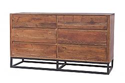 THE URBAN PORT UPT-182996 58 INCH MODERN ACACIA WOOD DRESSER OR DISPLAY UNIT WITH METAL BASE - LIGHT WALNUT BROWN AND BLACK