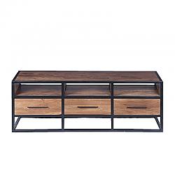 THE URBAN PORT UPT-182999 59 INCH SPACIOUS ACACIA WOOD TV UNIT WITH METAL FRAME - WALNUT BROWN AND BLACK