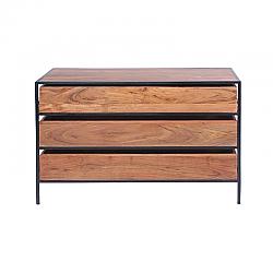 THE URBAN PORT UPT-183800 37 INCH SPACIOUS THREE DRAWER ACACIA WOOD CHEST WITH IRON FRAMEWORK - BROWN AND BLACK