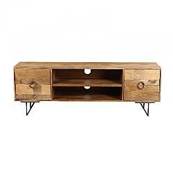THE URBAN PORT UPT-195118 63 INCH MANGO WOOD TV CABINET WITH SPACIOUS STORAGE - NATURAL BROWN AND BLACK