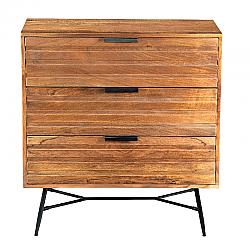 THE URBAN PORT UPT-195127 15 1/4 INCH THREE DRAWER WOODEN CHEST WITH SLANTED METAL BASE - BROWN AND BLACK