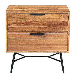 THE URBAN PORT UPT-195128 15 1/2 INCH TWO DRAWER WOODEN NIGHTSTAND WITH METAL ANGLED LEGS - BLACK AND BROWN