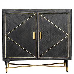 THE URBAN PORT UPT-195274 39 INCH RUSTIC STYLE MANGO WOOD CABINET WITH DUAL DOOR STORAGE - GRAY AND GOLD