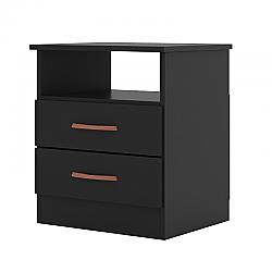 THE URBAN PORT UPT-225274 14 INCH WOODEN END SIDE TABLE NIGHTSTAND WITH TWO DRAWERS AND ONE OPEN COMPARTMENT - BLACK