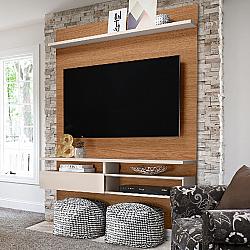 THE URBAN PORT UPT-225275 53 1/8 INCH WALL MOUNTED ENTERTAINMENT TV MEDIA CONSOLE WITH SHELVES - WHITE AND BROWN