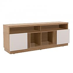 THE URBAN PORT UPT-225278 70 7/8 INCH WOODEN ENTERTAINMENT TV STAND WITH FOUR OPEN SHELVES - WHITE AND BROWN