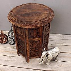 THE URBAN PORT UPT-148946 18 INCH WOODEN HAND CARVED FOLDING ACCENT COFFEE TABLE - BROWN
