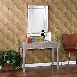 THE URBAN PORT UPT-157134 39 1/2 INCH TWO DRAWER WOODEN CONSOLE TABLE WITH MIRROR INSERTS - SILVER AND GRAY