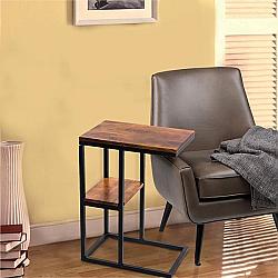 THE URBAN PORT UPT-184808 18 INCH IRON FRAMED MANGO WOOD ACCENT TABLE WITH LOWER SHELF - BROWN