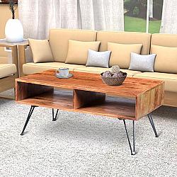THE URBAN PORT UPT-195121 42 INCH HANDCRAFTED MANGO WOOD COFFEE TABLE WITH METAL HAIRPIN LEGS - BROWN AND BLACK