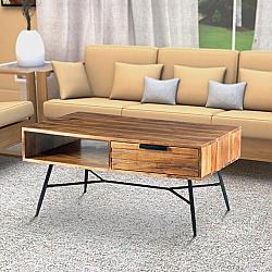 THE URBAN PORT UPT-195126 35 INCH WOOD AND METAL COFFEE TABLE WITH SPACIOUS STORAGE - BROWN AND BLACK
