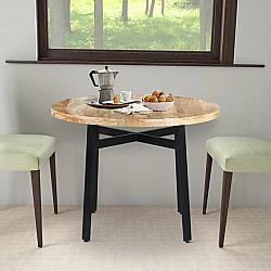 THE URBAN PORT UPT-195277 39 INCH ROUND MANGO WOOD DINING TABLE WITH ANGLED IRON LEG SUPPORT - BROWN AND BLACK