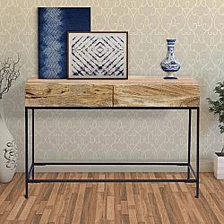 THE URBAN PORT UPT-39270 43 INCH MANGO WOOD AND METAL CONSOLE TABLE WITH TWO DRAWERS - BROWN