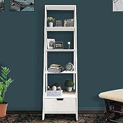 THE URBAN PORT UPT-2057 16 INCH FOUR SHELF WOODEN LADDER BOOKCASE WITH BOTTOM DRAWER