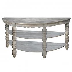 THE URBAN PORT UPT-197310 60 INCH HALF MOON SHAPED WOODEN CONSOLE TABLE WITH TWO SHELVES AND TURNED LEGS - GRAY