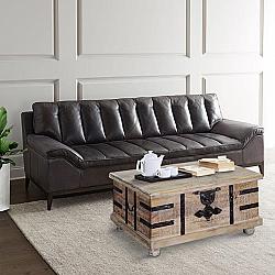 THE URBAN PORT UPT-204782 36 INCH FARMHOUSE MANGO WOOD LIFT TOP STORAGE COFFEE TABLE WITH METAL INLAYS - BROWN AND BLACK