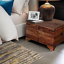 THE URBAN PORT UPT-204783 25 INCH TRUNK SHAPE MANGO WOOD STORAGE SIDE AND END TABLE WITH HINGED TOP - BROWN AND BLACK