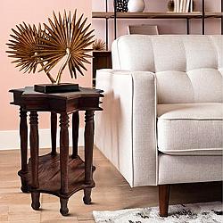 THE URBAN PORT UPT-213128 21 1/2 INCH STAR SHAPE TOP MANGO WOOD ACCENT END TABLE WITH SHELF AND SPOOL TURNED LEGS - BROWN