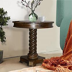 THE URBAN PORT UPT-213135 30 INCH ROUND MANGO WOOD TABLE WITH TWISTED PEDESTAL BASE AND MOLDED TOP - DARK BROWN