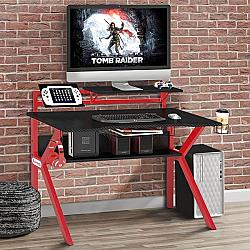 THE URBAN PORT UPT-21511 47 1/4 INCH RECTANGULAR GAMING DESK WITH TWO SHELVES AND K-SHAPE LEG SUPPORT