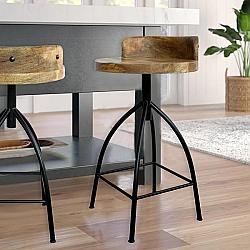 THE URBAN PORT UPT-165867 16 INCH INDUSTRIAL STYLE ADJUSTABLE SWIVEL COUNTER HEIGHT STOOL WITH BACKREST - BROWN AND BLACK