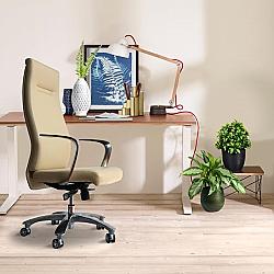 THE URBAN PORT UPT-230090 27 1/8 INCH HIGH BACK ERGONOMIC EXECUTIVE LEATHERETTE OFFICE SWIVEL CHAIR WITH CASTERS - BEIGE AND CHROME