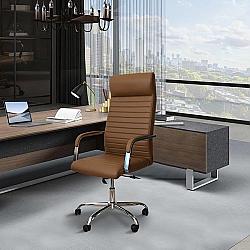 THE URBAN PORT UPT-230091 27 INCH ADJUSTABLE HORIZONTAL RIBBED ERGONOMIC LEATHERETTE OFFICE CHAIR WITH CASTERS - BEIGE AND CHROME