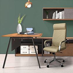 THE URBAN PORT UPT-230092 27 INCH ADJUSTABLE DIAMOND STITCHED ERGONOMIC LEATHERETTE OFFICE CHAIR WITH CASTERS - BEIGE AND CHROME
