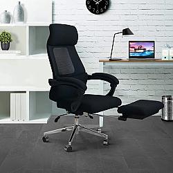 THE URBAN PORT UPT-230096 27 INCH POSITION LOCK ERGONOMIC SWIVEL OFFICE CHAIR WITH FABRIC SEAT AND RETRACTABLE FOOTREST - BLACK
