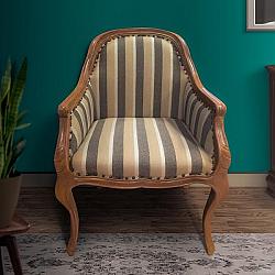 THE URBAN PORT UPT-230862 25 1/4 INCH STRIPED FABRIC ARM WOODEN FRAME SIDE SOFA CHAIR - GRAY AND WHITE