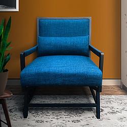 THE URBAN PORT UPT-230863 29 1/4 INCH FABRIC PADDED WOODEN FRAME ACCENT SOFA CHAIR WITH ARMREST - BLACK AND BLUE
